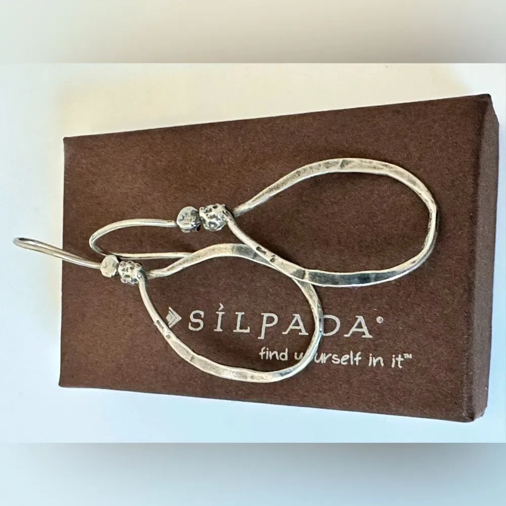 Silpada W1551 Retired Sterling Silver Lasso Hammered Hook Drop/Dangle Earrings